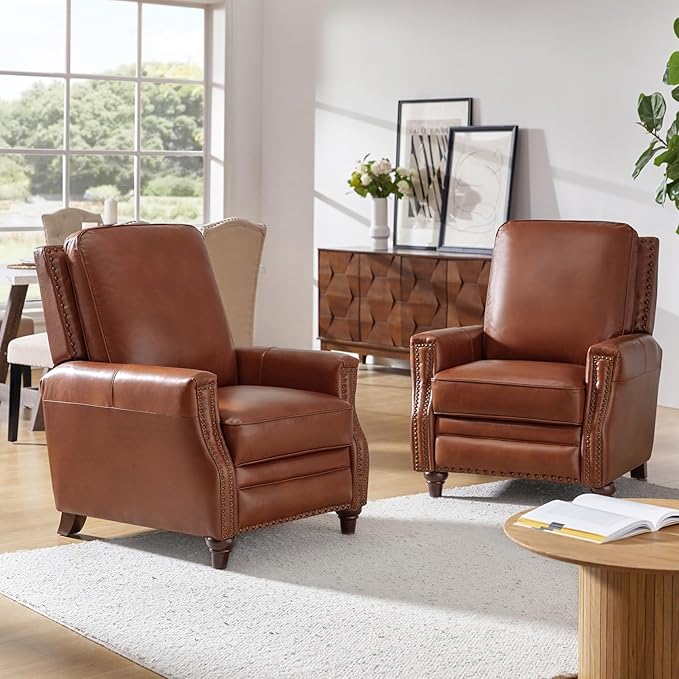 HULALA HOME Genuine Leather Manual Recliner Chairs Set of 2