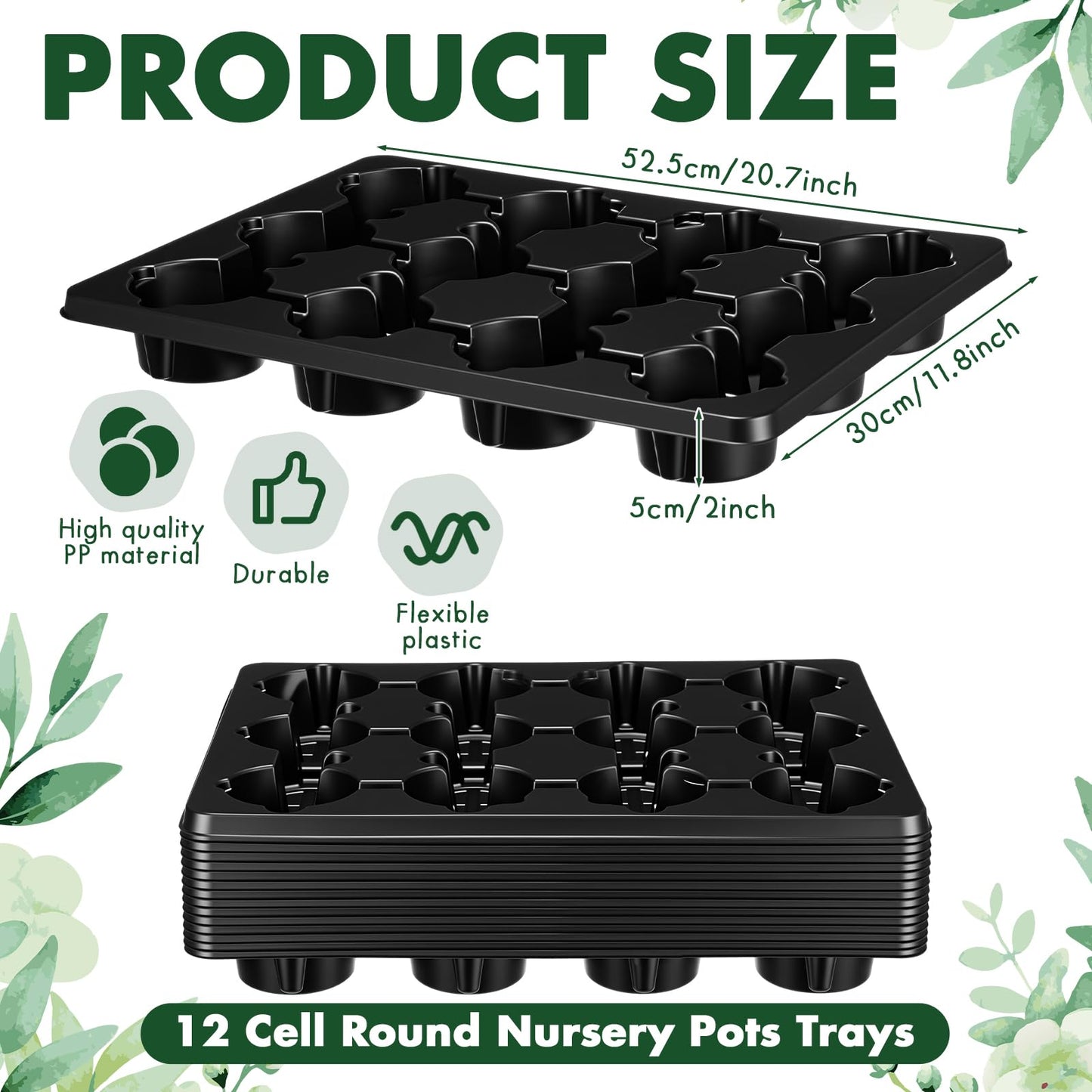 Baderke 15 Pack 12 Cell Round Nursery Pots Trays for 4 Inch Reusable Deep Round Seedling Pots Large Plant Seed Starting Trays Germination Carrying Holders for Holding Transporting