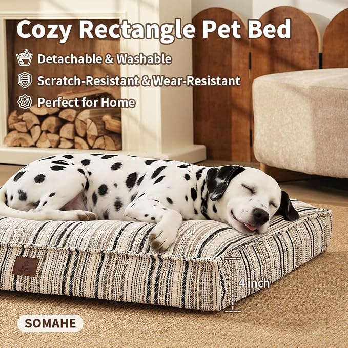SOMAHE 4 Inch Orthopedic Dog Bed for Crate, 27 x 20 Inch, Coffee Chenille | Washable Removable Cover, Waterproof Inner Liner, Non-Slip Bottom, Orthopedic Dog Crate Mattress for Medium & Large Dogs