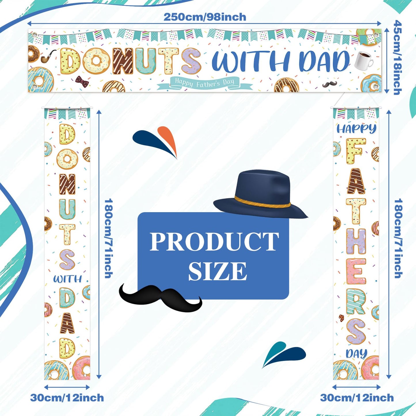 Fanfanwin 3 Pcs Happy Father's Day Banner Donuts with Dad Decorations Donuts Sprinkles Father Day Decor I Love Best Dad Ever Background Thank You Appreciation Party Supplies for Door Yard Decor