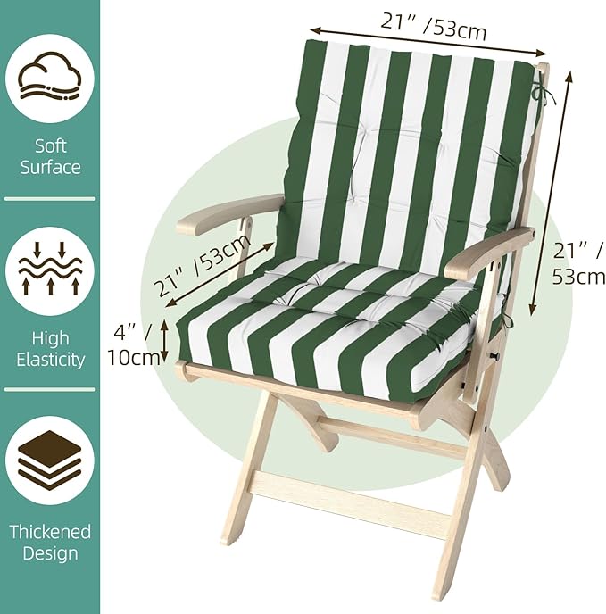 Outdoor Chair Cushions Set of 2, High Back Soft Seat Pad, Indoor Outside Use