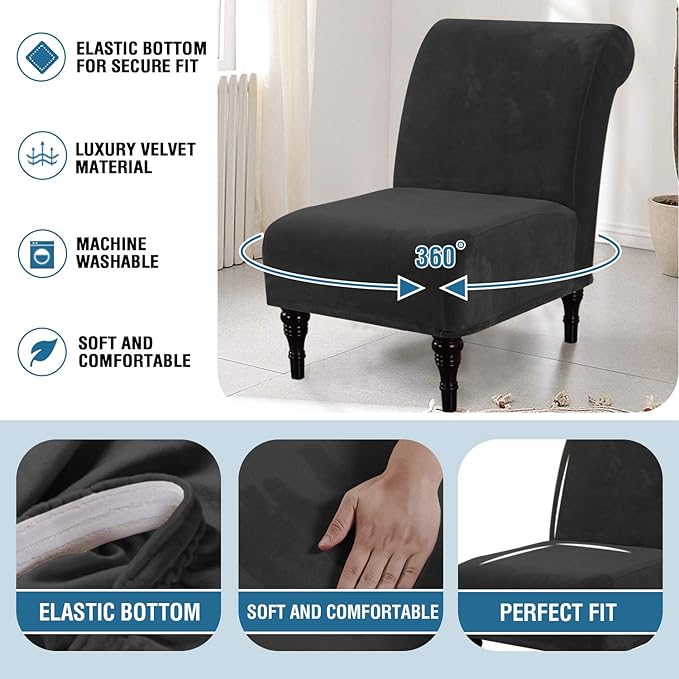 H.VERSAILTEX Armless Accent Chair Covers Thick Velvet Armless Chair Slipcovers
