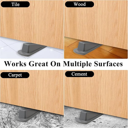 4 Pack Door Stoppers for Bottom of Door, Gray 4.8x2.2x1.3in Door Stops, Rubber Door Stopper Wedge, Sturdy Stackable Door Stops for Floor