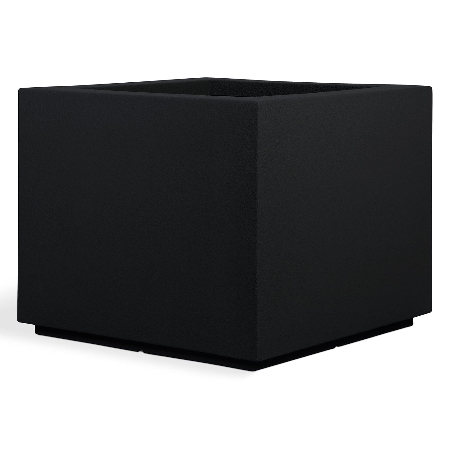 PolyStone Monterray Modern Outdoor/Indoor Square Planter - 23" x 23" x 19" H - Lightweight Weather Resistant Stone-Look Resin Planter - Commercial & Residential - Black
