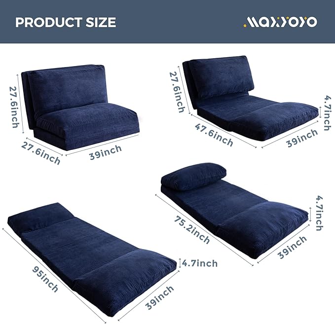 MAXYOYO Folding Sofa Bed, Extra Thick and Long Floor Sofa Convertible Sleeper