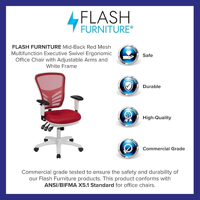 Flash Furniture Nicholas Mid-Back Red Mesh Multifunction Executive Swivel