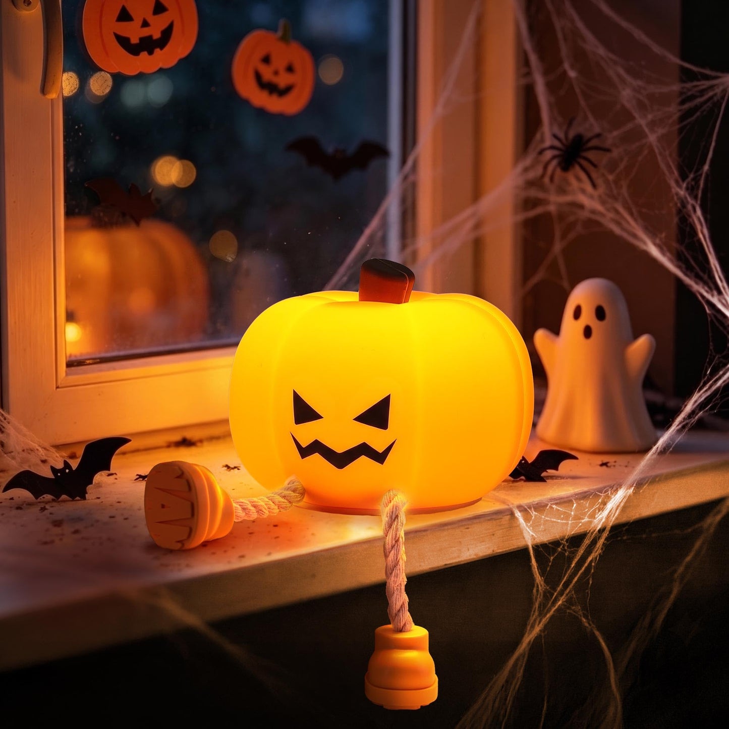 BrizLabs Halloween Night Light, 2 Pack Rechargeable Dimmable Pumpkin Night Light, Grinning Pumpkin Bedside Touch Lamp, Tap Control Nightlight for Baby Nursery Toddler Women Kids Desk Halloween Decor