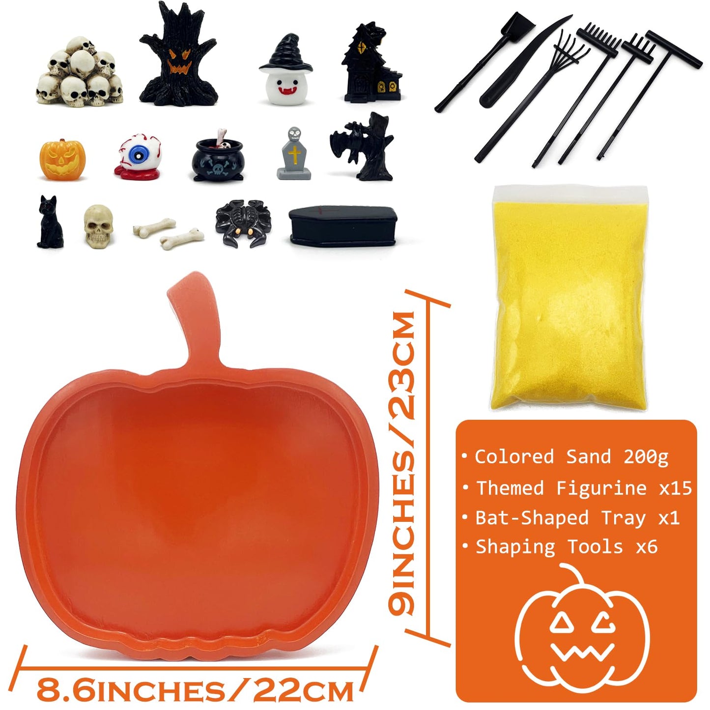Pumpkin Zen Garden Halloween Table Decorations Desk Spooky Coffin Décor Decorative Tray Goth Office Gothic Desktop