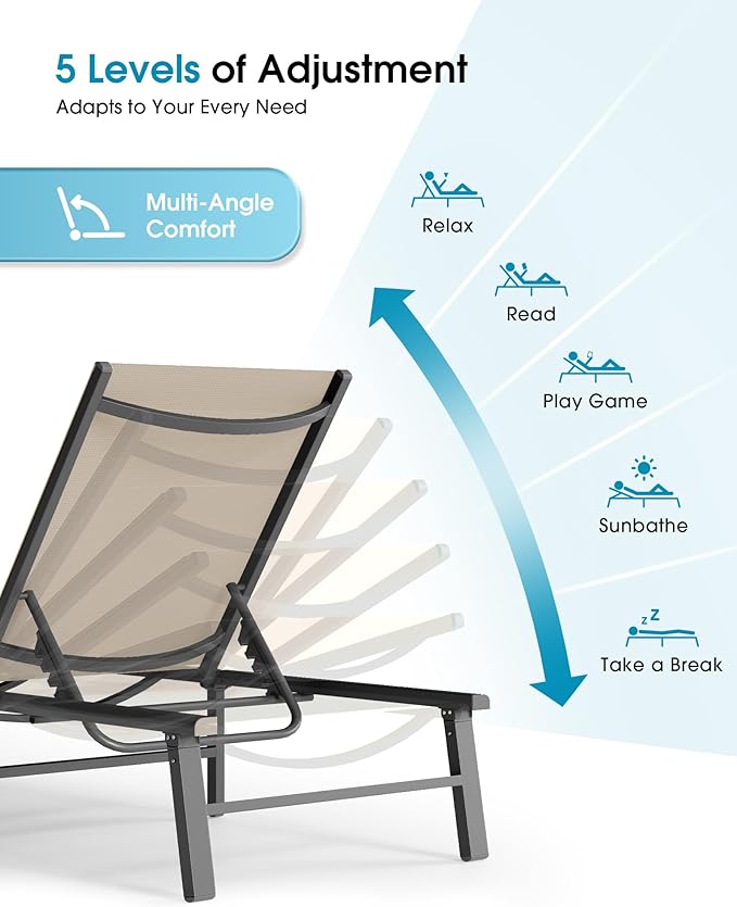 Ciokea Foldable Outdoor Lounge Chair, No Assembly Patio Chaise Lounge Outdoor