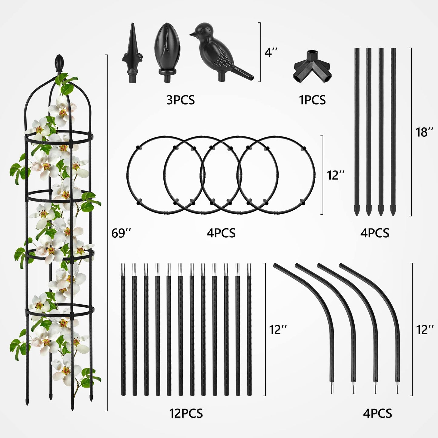 Garden Obelisk Trellis for Climbing Plants Outdoor 6 Ft Rose Bush Round Trellis for Pots Rustproof Metal Pipe with Plastic Coated Plant Flower Trellises for Clematis Vine Jasmine Support