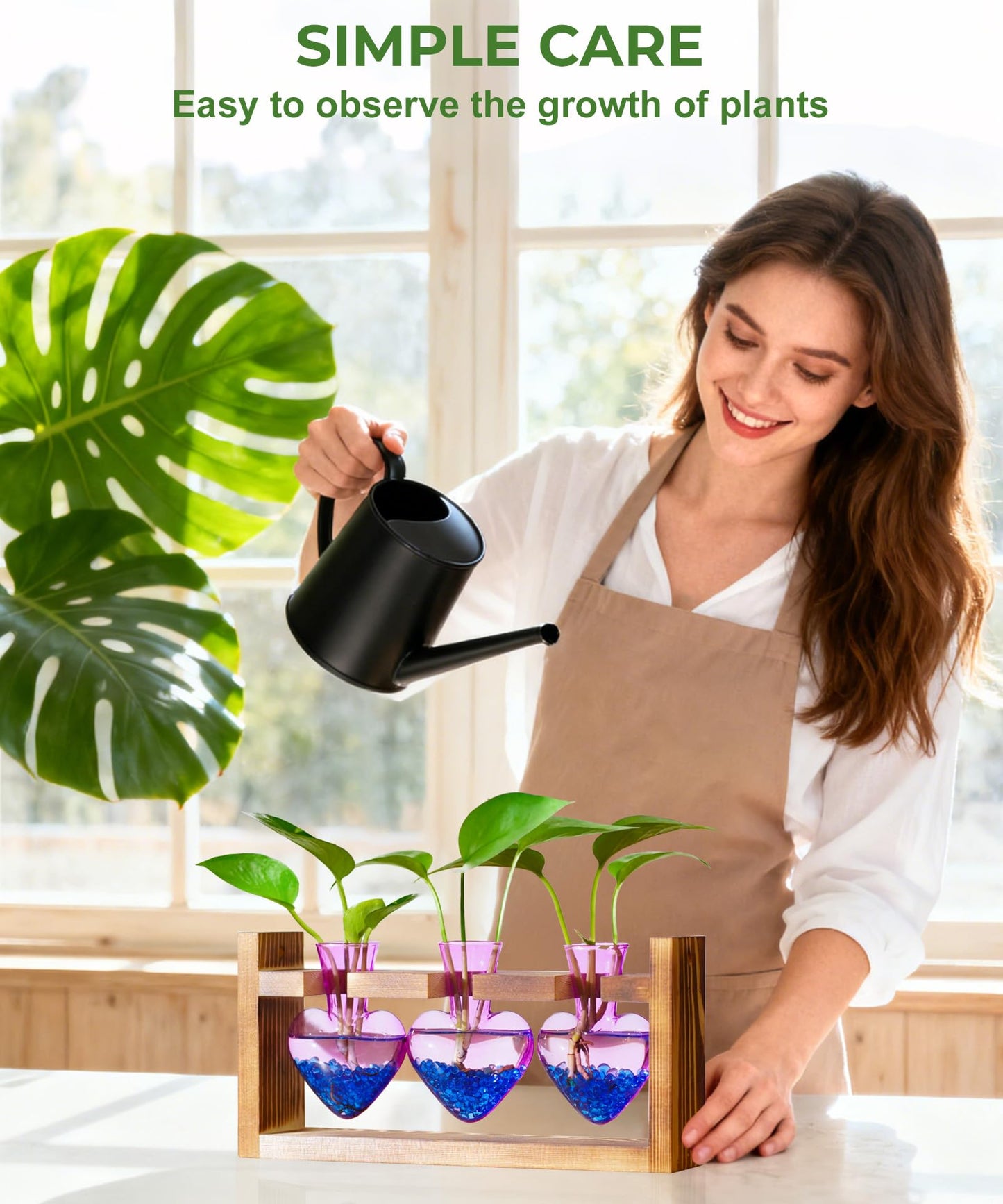 Nacome Plant Terrarium Propagation Stations: Mothers Day Gifts for Mom Plant Lovers Women Wife Daughter - 3 Bulb Glass Vase with Wooden Stand Tabletop for Hydroponics Home Garden Decor(Purple)