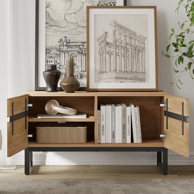 WAMPAT Modern TV Stand for 32-110 Inch TVs, Wood Entertainment Center