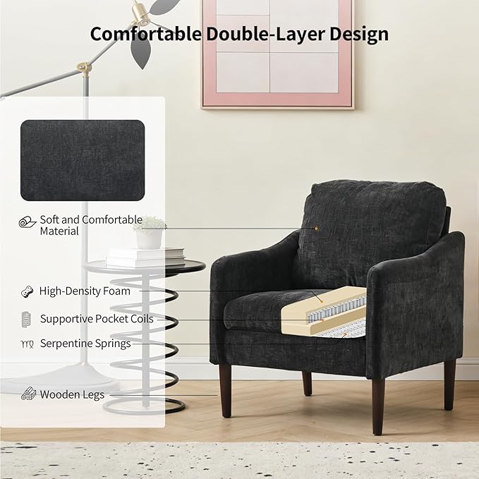 Mid Century Modern Accent Chair, Chenille Fabric Armchair