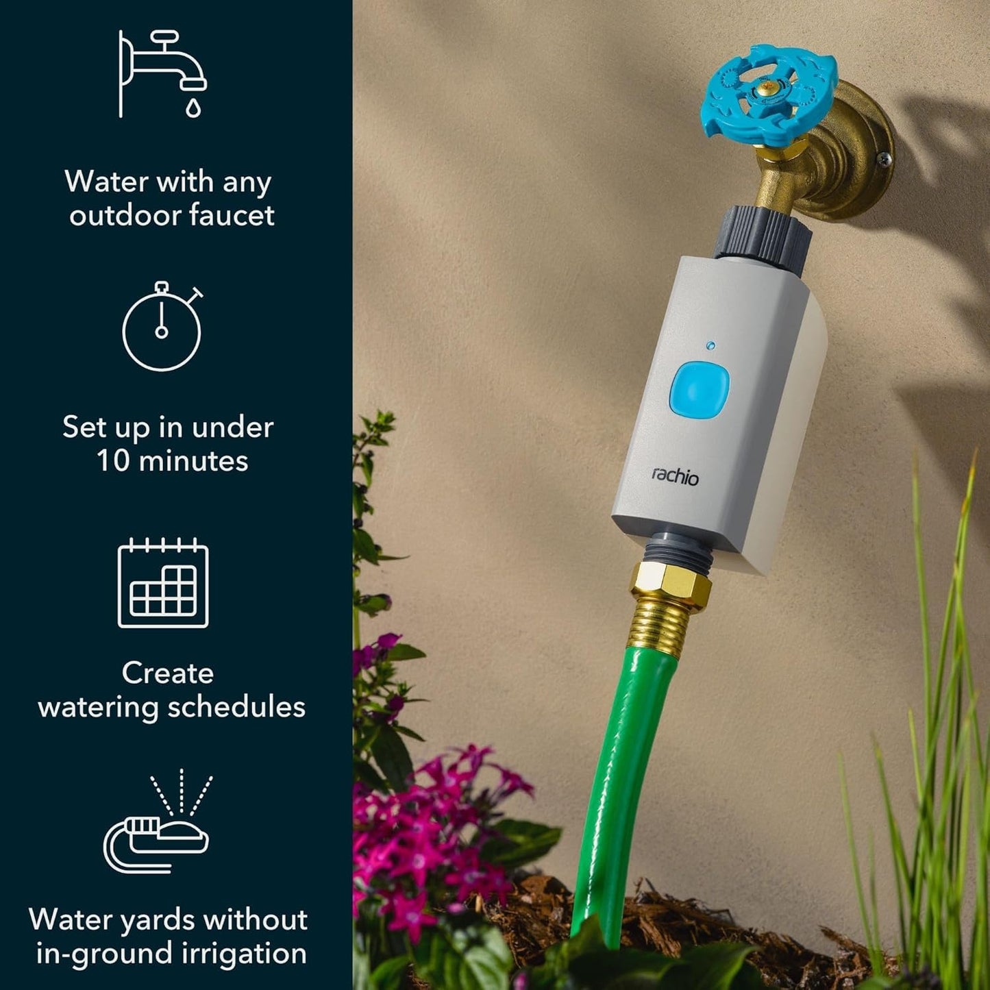 Rachio Smart Hose Timer (2 Valves + 1 WiFi Hub) – App-Controlled Outdoor Faucet Timer, Quick Install & Scheduling, Expandable System