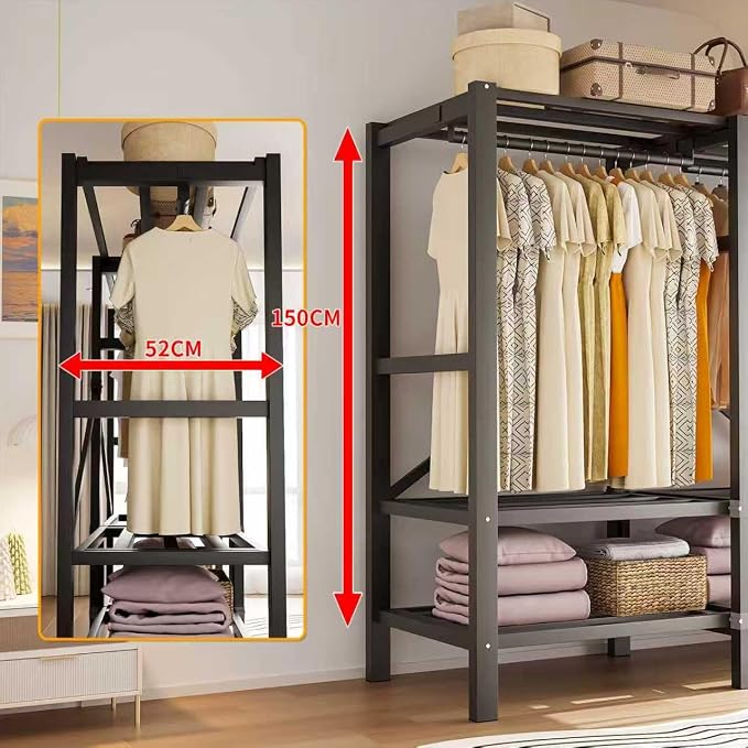 Foldable Portable Wardrobe Closet with Magnetic Doors & Cover, Heavy Duty Covered Clothes Rack with Hanging Clothing Rod, Metal Frame Standing Alone Closet for Bedroom (Door Design A, 70.9IN/180CM)