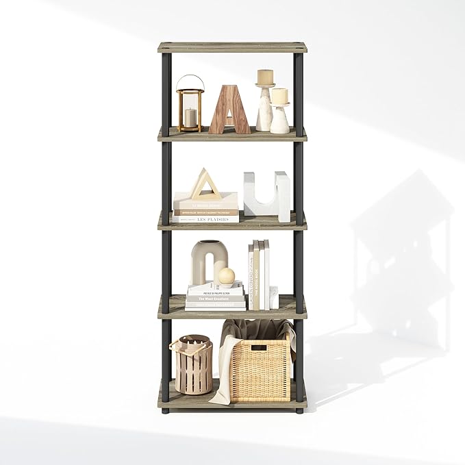Furinno Turn-N-Tube Book Shelf, 5-Tier Bookshelf, Bookcase