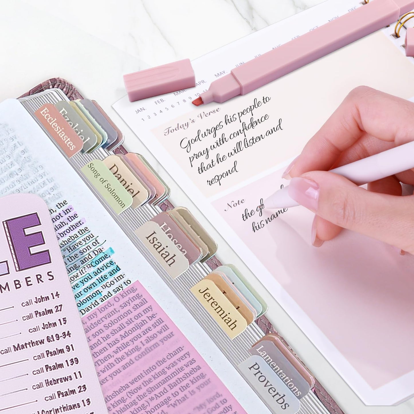 XKDOUS Bible Study Supplies Journaling Kit for Women, Bible Study Kit, 12 Pastel Highlighters and 12 Pens No Bleed, 75 Laminated Tabs, Prayer Journal Pencil Case and More, Purple