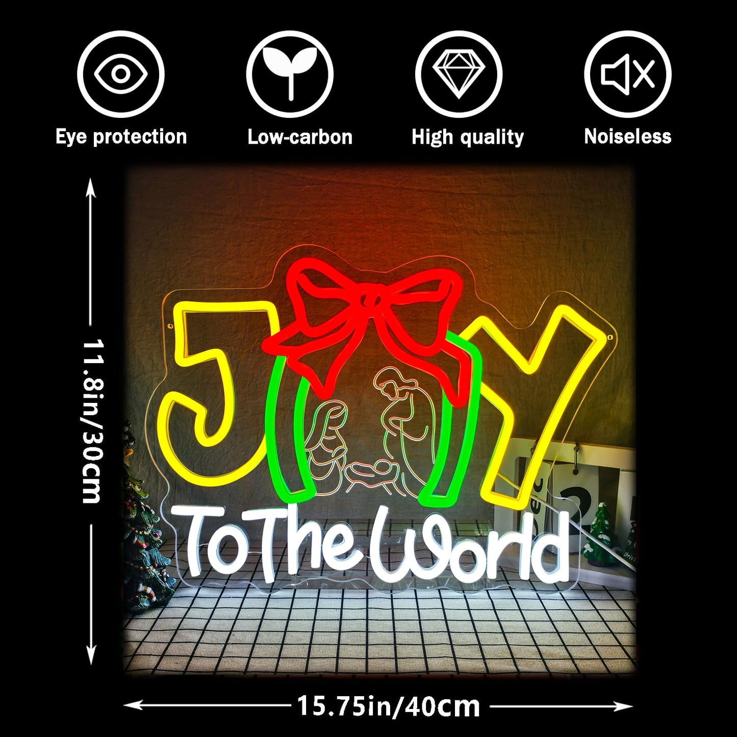 Joy to Tthe World Neon Sign Christmas Neon Sign for Wall Decor christmas Neon Light Dimmable Christmas Neon Light Sign for Bedroom Living Room Holiday Party