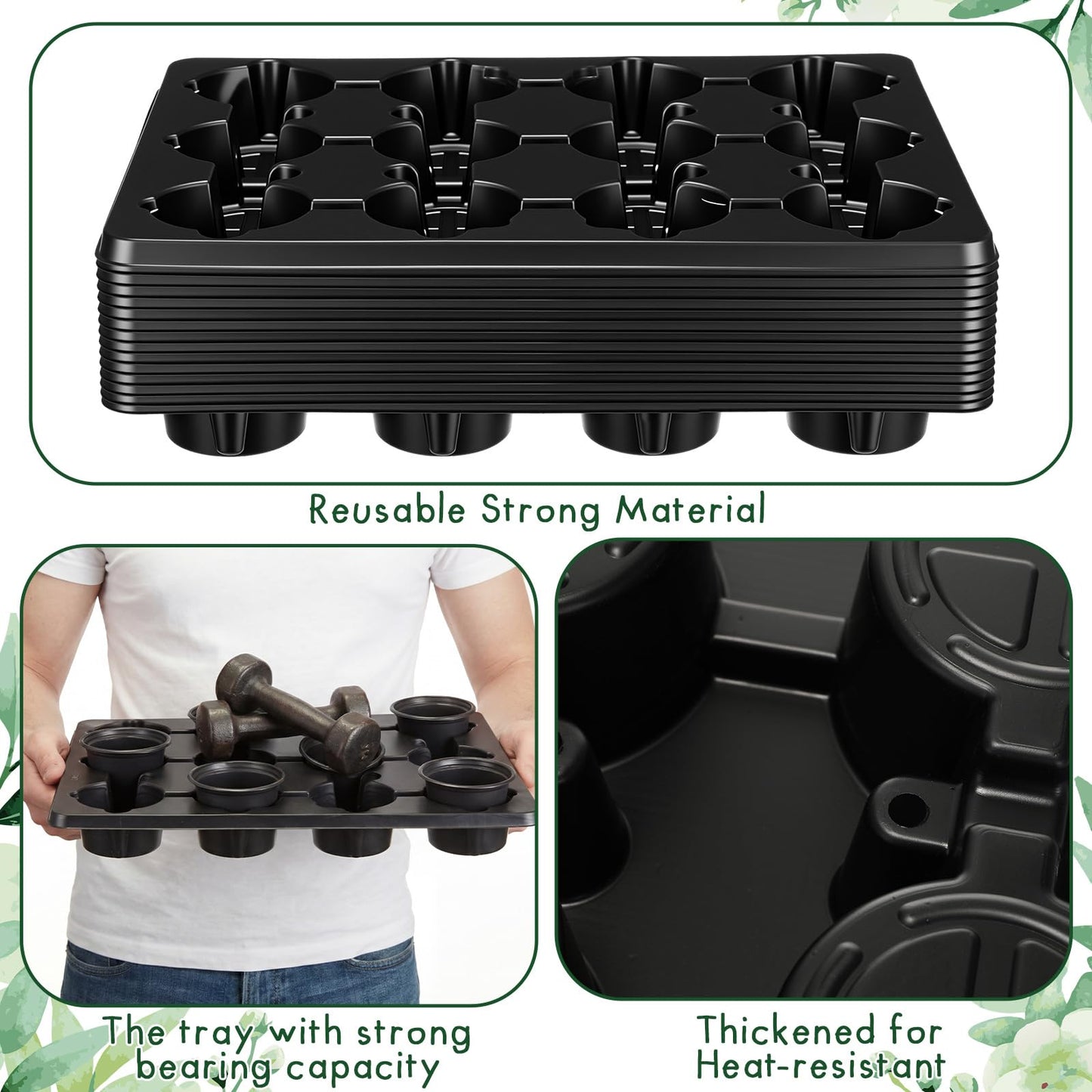 Baderke 15 Pack 12 Cell Round Nursery Pots Trays for 4 Inch Reusable Deep Round Seedling Pots Large Plant Seed Starting Trays Germination Carrying Holders for Holding Transporting