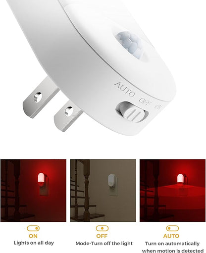 L LOHAS LED Red Night Light Plug in, Motion Sensor Night Light for Kids, Sleep Aid Red Nightlight, 30/60LM, Motion Activated Night Lights for Bathroom, Hallway, 2 Pack