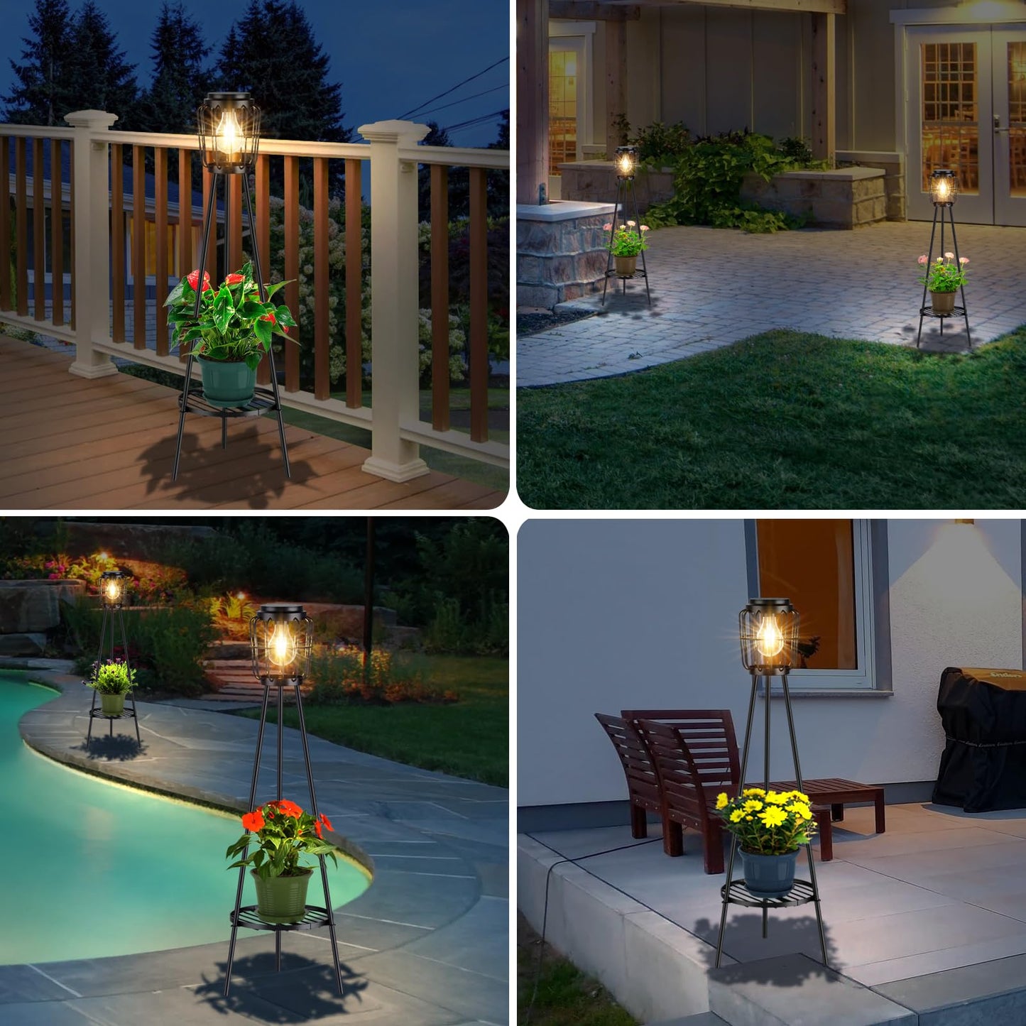 MXwcy 2 Pack Solar Lights Outdoor with Plant Stands, Solar Floor Lamp with LED Edison Bulbs for Garden Yard Pathway Driveway Front/Back Porch Decoration