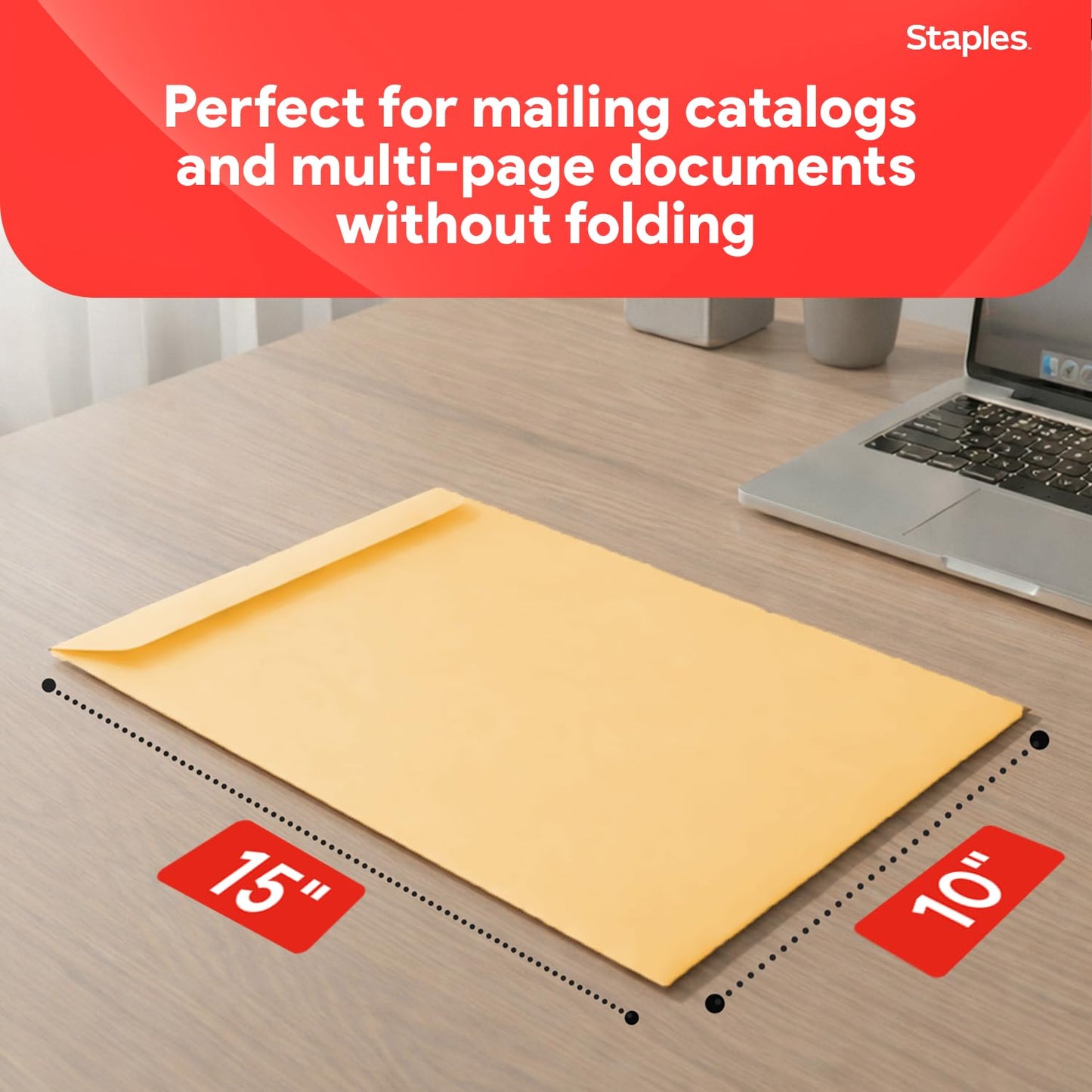 Staples 10 x 15 Clasp Catalog Envelopes, Brown Kraft, Gummed Seal with Metal Clasp, Heavy‑Duty Mailing Envelopes for Documents, 100/Pack