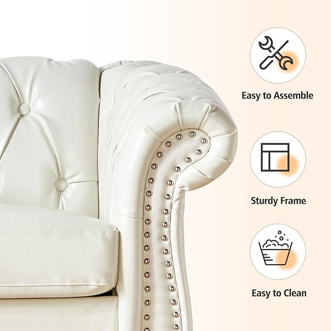 ORRD 2 Pieces Living Room Set, Chesterfield Faux Leather Sofa Loveseat Couch