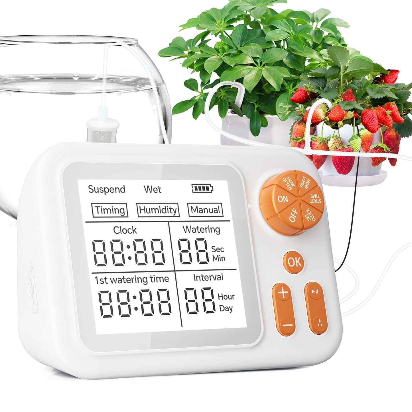 Automatic Plant Waterer Indoor with Large Display for Pot Plants, Cycle & Soak Mode Vacation Self Watering Drip Irrigation System Device Kit Office Patio Greenhouse Grow Tent Water 10-15 Plants