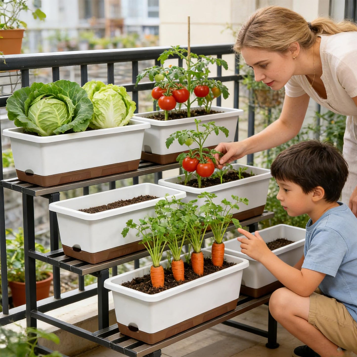Rectangular Flower Planter - Automatic Water Supply Container, Root Hydration Growing Box, Indoor Outdoor Gardening Pot | Indoor Patio Balcony for Outdoor Patio Balcony
