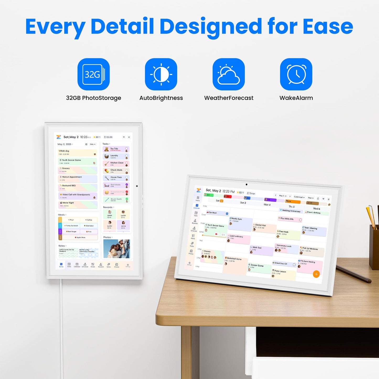 15.6" Smart Digital Calendar, Touchscreen Family Planner, No Subscription Required, 32GB, Multi-User Sync, Wall/Desk Mountable with Magnetic Accessories, Gifts for Mom Dad