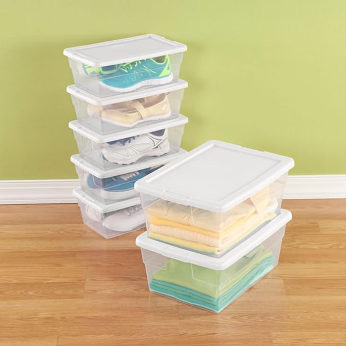 Sterilite 48-Pack 6 Quart Storage Box, Stackable Clear Plastic Bins with Snap-On Lids – Heavy-Duty Organizing Containers for Closet, Bathroom & Office