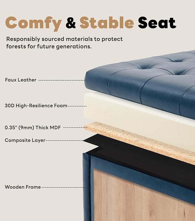 Tbfit Large Square Storage Ottoman Bench, Tufted Upholstered Coffee Table
