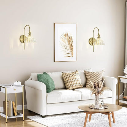 Vintage Wall Sconces with Clear Flower Glass Lampshade, Indoor Bath-Room Wall Sconce, Modern Gold Industrial Lighting Fixture for Mirror Living Room Hallway 1 Pack