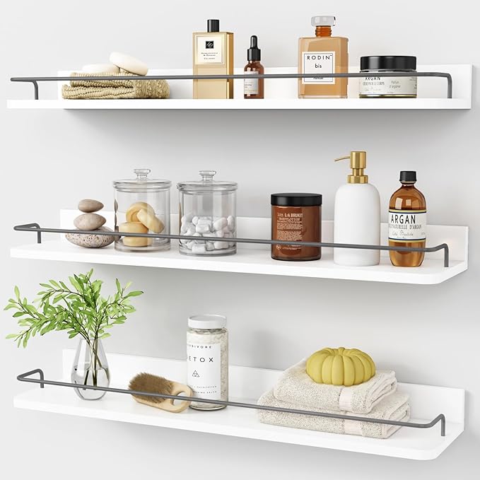 Forbena Floating Shelves for Wall 24 Inches Long, Modern White Wall Shelving