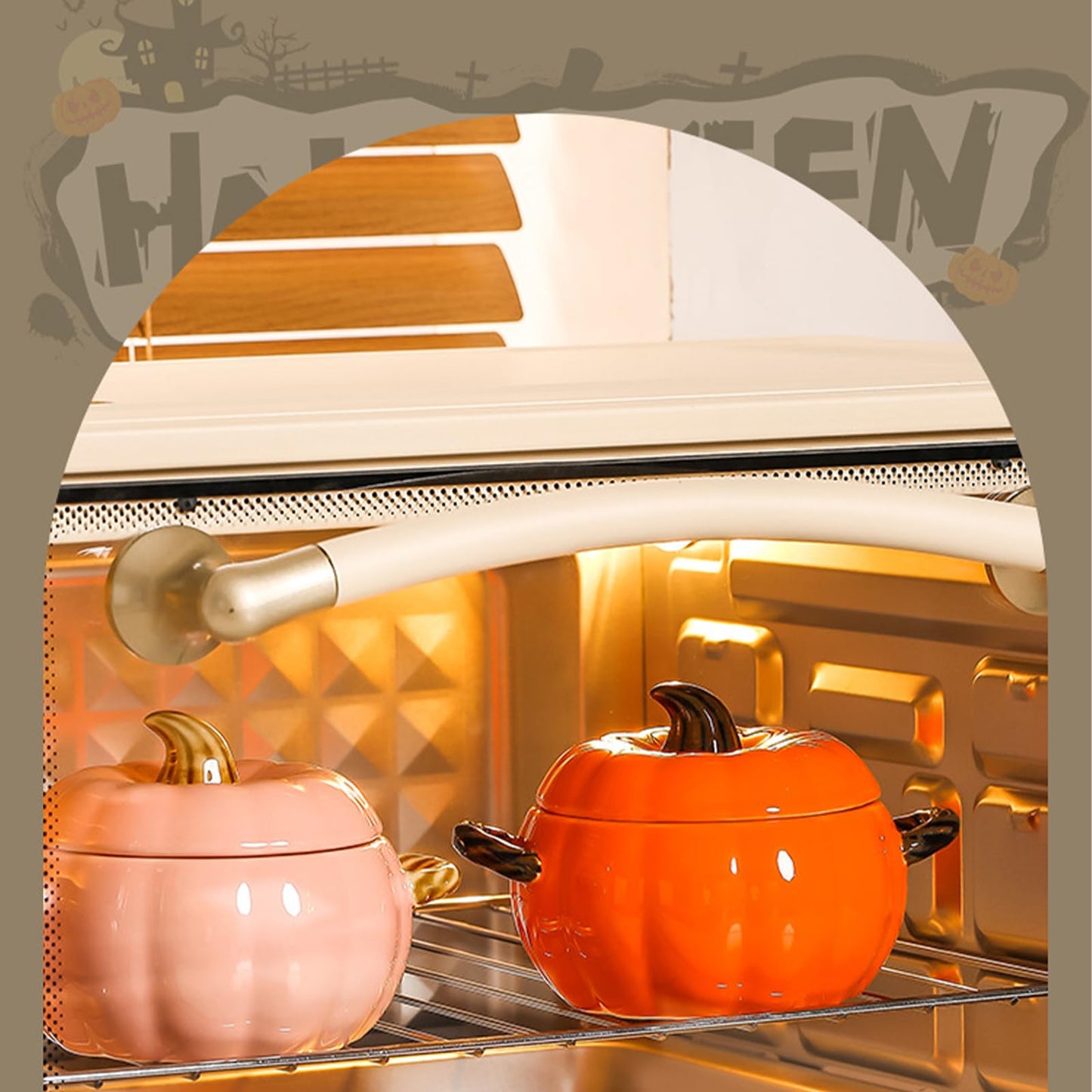 Dutch Pot with Lid, Pumpkin Shaped Ceramic Dessert Bowl, Cute Cushaw Bowl, Pumpkin Shaped Clay Pot Safe for Microwave and Dishwasher, Ideal Kitchen Decoration and Gift for Halloween (Orange)