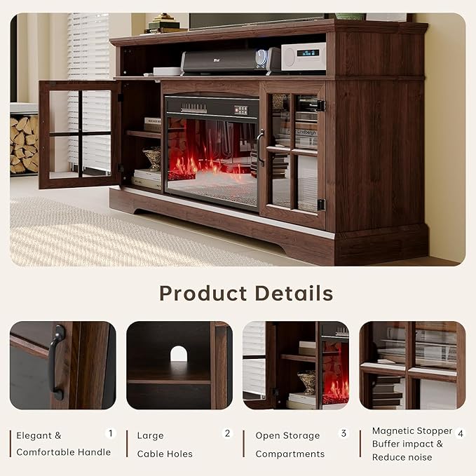 58" Fireplace TV Stand, Modern Entertainment Center