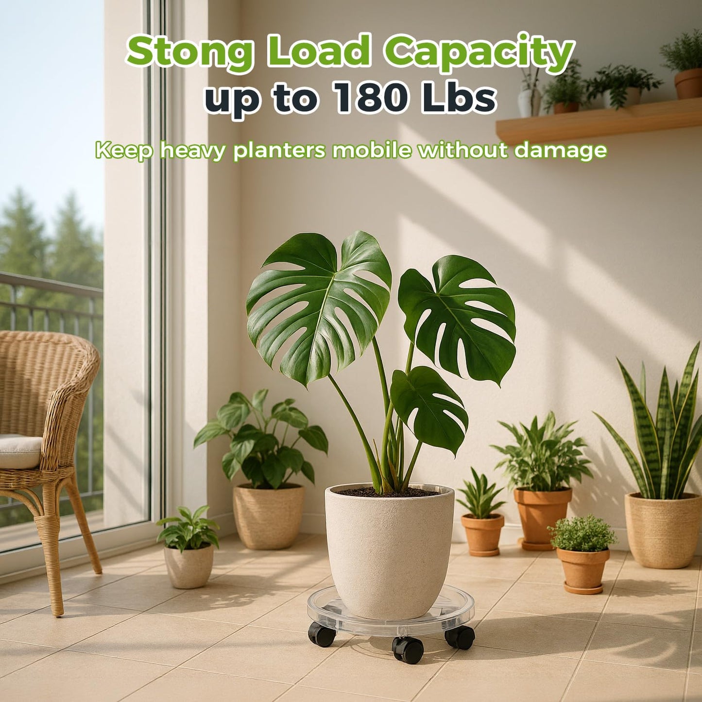 KvyusFlourish 4 Packs 11.8 Inches Large Clear Plant Caddy Plant Saucers on Wheels Rolling Plant Stands Heavy-duty Plant Dolly Plastic Planter Roller Base Pot Movers Outdoor Plant Tray Coaster