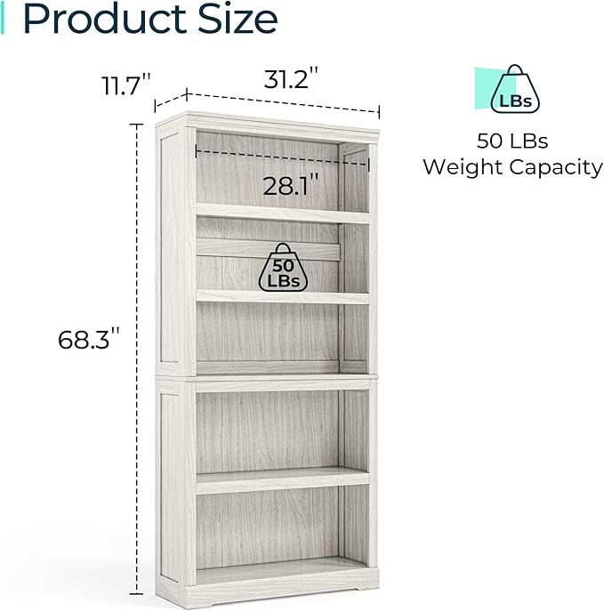 LINSY HOME 5-Shelf Bookcase, Bookshelves Floor Standing Storage Shelves 68 in