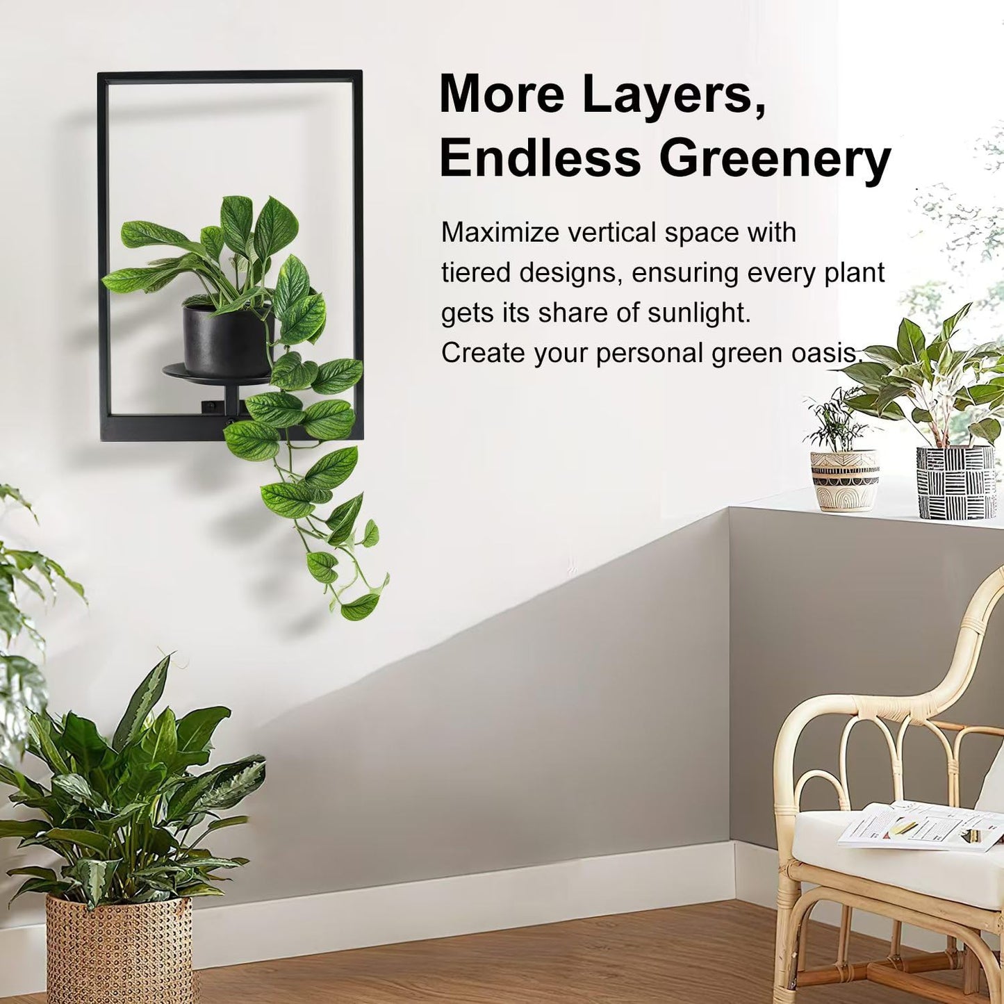 SUNLITOPTO Plant Wall Shelf, Metal Modern Style Frame, Picture Wall Plant Holder, Plant Frames for Living Space Decor Display Stand for Living Room Balcony Garden Patio (2 PACK(BLACK))