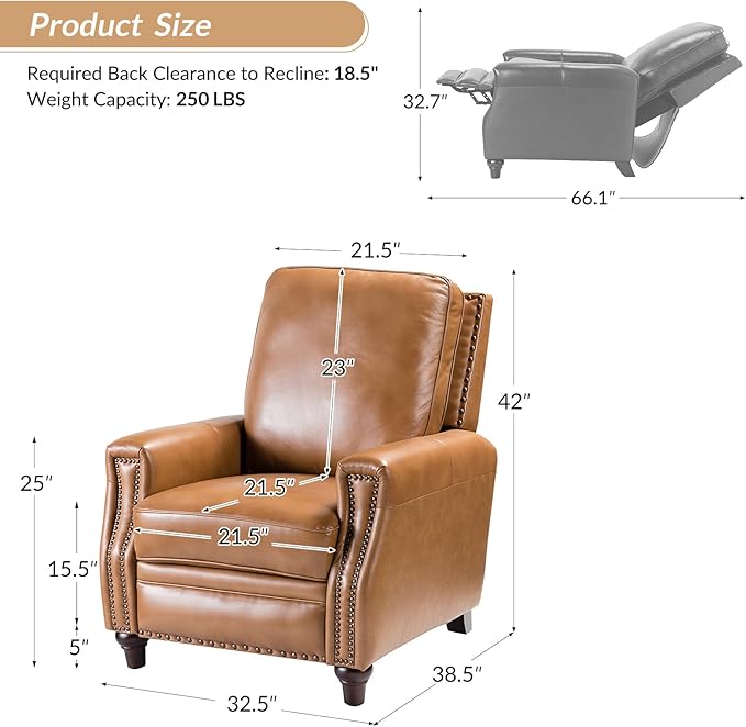 HULALA HOME Genuine Leather Manual Recliner Chair