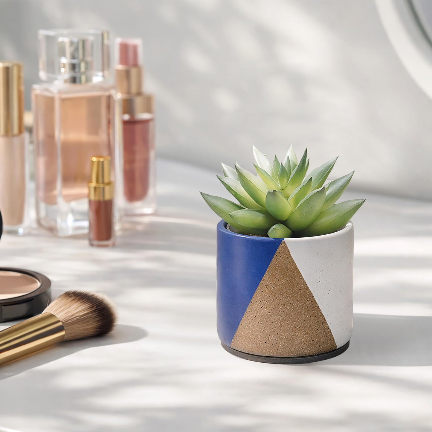 D'vine Dev 3.5" Stoneware Cachepot Planter with 3" Clear Nursery Pot & Detachable Saucer – Indoor Plant Pot with Drainage for Bottom Watering & Root Visibility, Cobalt Canyon, Set of 2, 93-V-A-3
