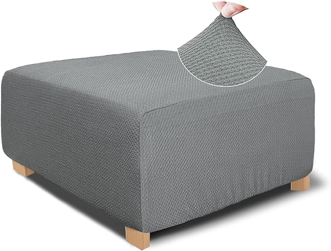 NeColorLife Rectangle Ottoman Cover Jacquard Fabric Ottoman Slipcover Thick