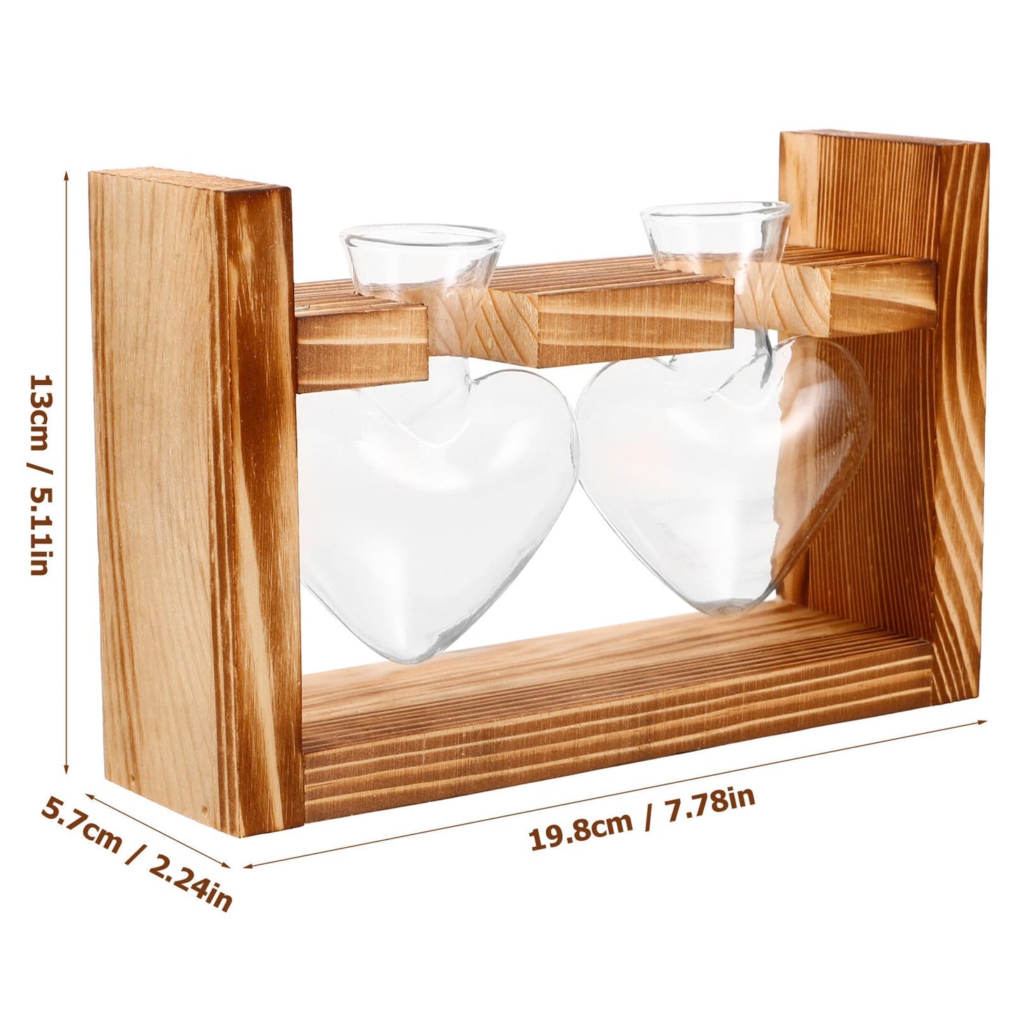 Mobestech Glass Vase with Wooden Stand Heart-Shaped Hydroponic Terrarium for Indoor Plants Desktop Plant Decor Home Vase Set with 2 Glass Containers