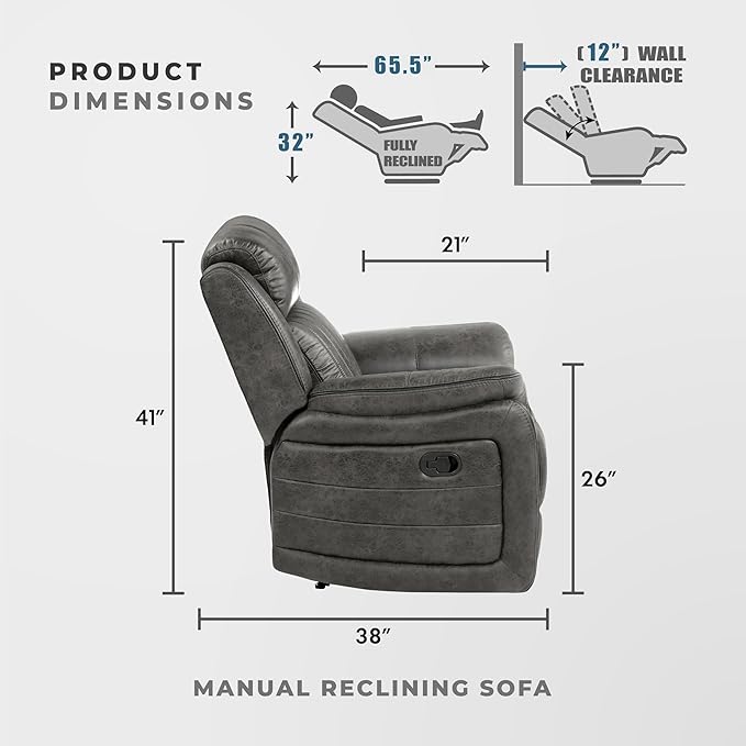 Lexicon 83.5" W Manual Double Reclining Sofa, Polished Microfiber Recliner Sofa