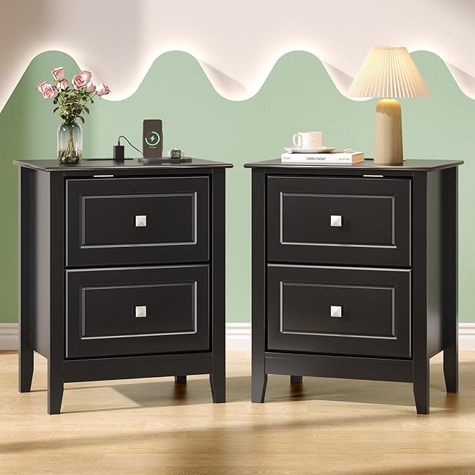 VINGLI 18.9" W Black Nightstand Set of 2