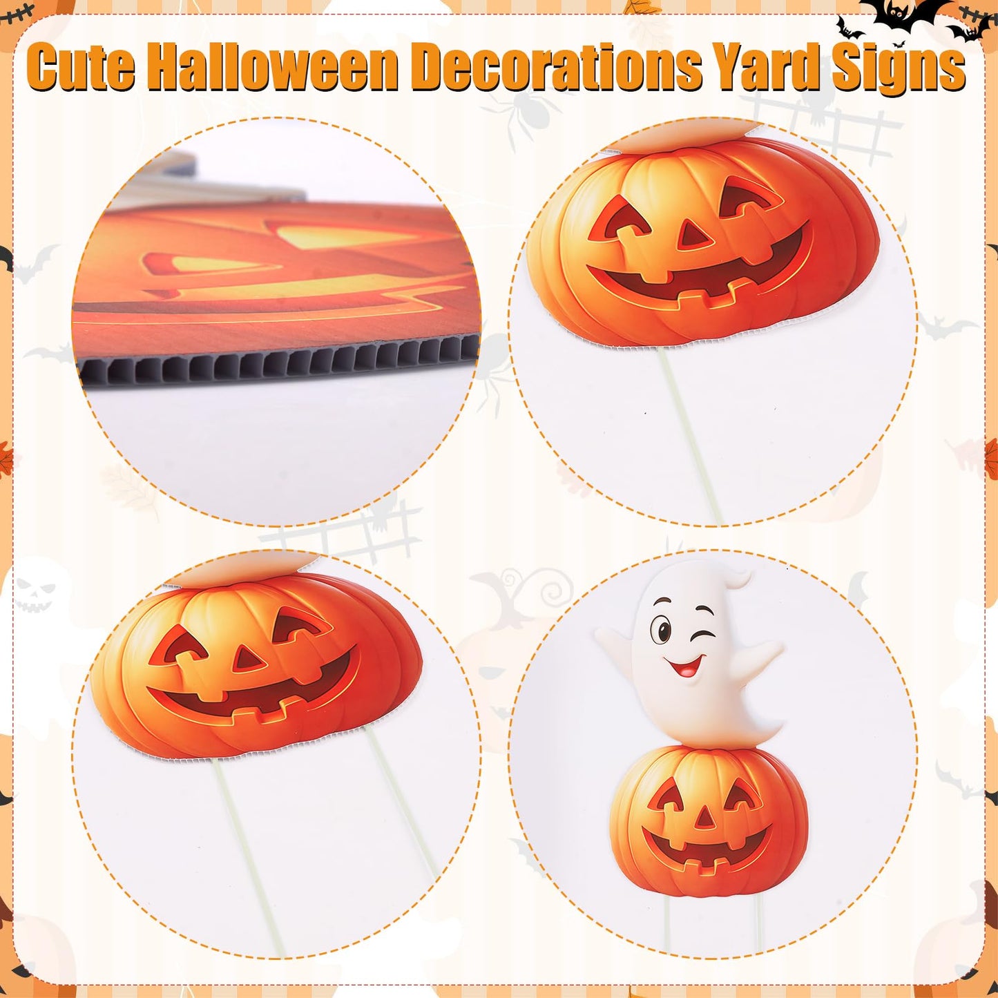 Outdoor Halloween Yard Signs, 6 PCS Cute Pumpkin Ghost Halloween Yard Stakes Kids Friendly for Lawn Garden Outside Home Decor