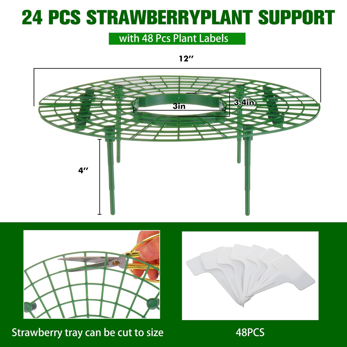 Irenare 24 Pack Strawberry Plant Support with Plant Labels Large Size Strawberry Growing Racks Growing Frame Stand Holder for Keeping Garden Strawberry Clean