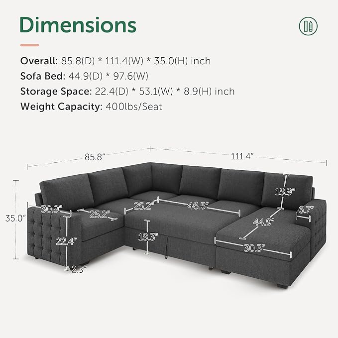 HONBAY Sectional Sleeper Sofa