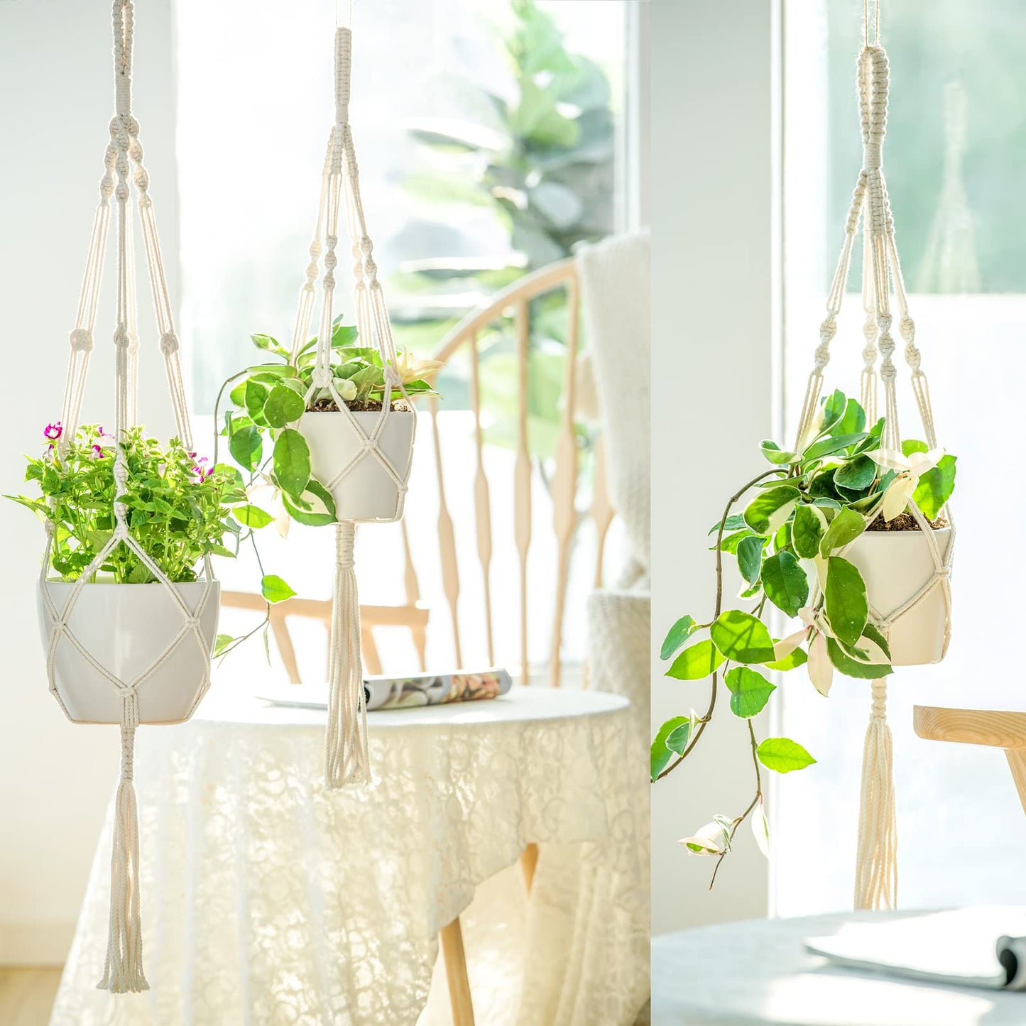 Mkono Set of 4 Macrame Plant Hangers Indoor 4 Different Size Hanging Planter Basket Flower Pot Holder 41"/35"/34"/26"
