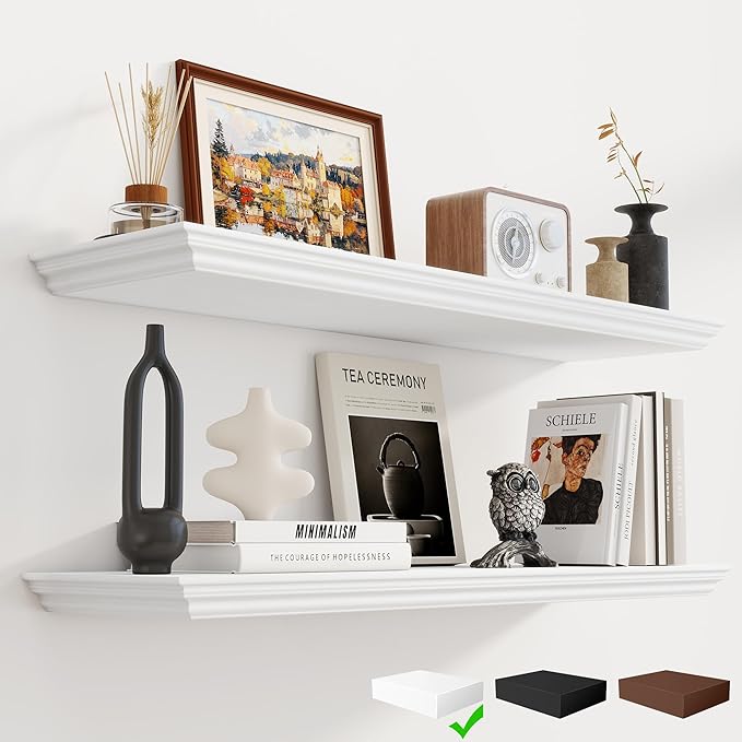 Fun Memories Floating Shelves 36 Inch Long, 9.3 Inch Deep Classic Crown Molding